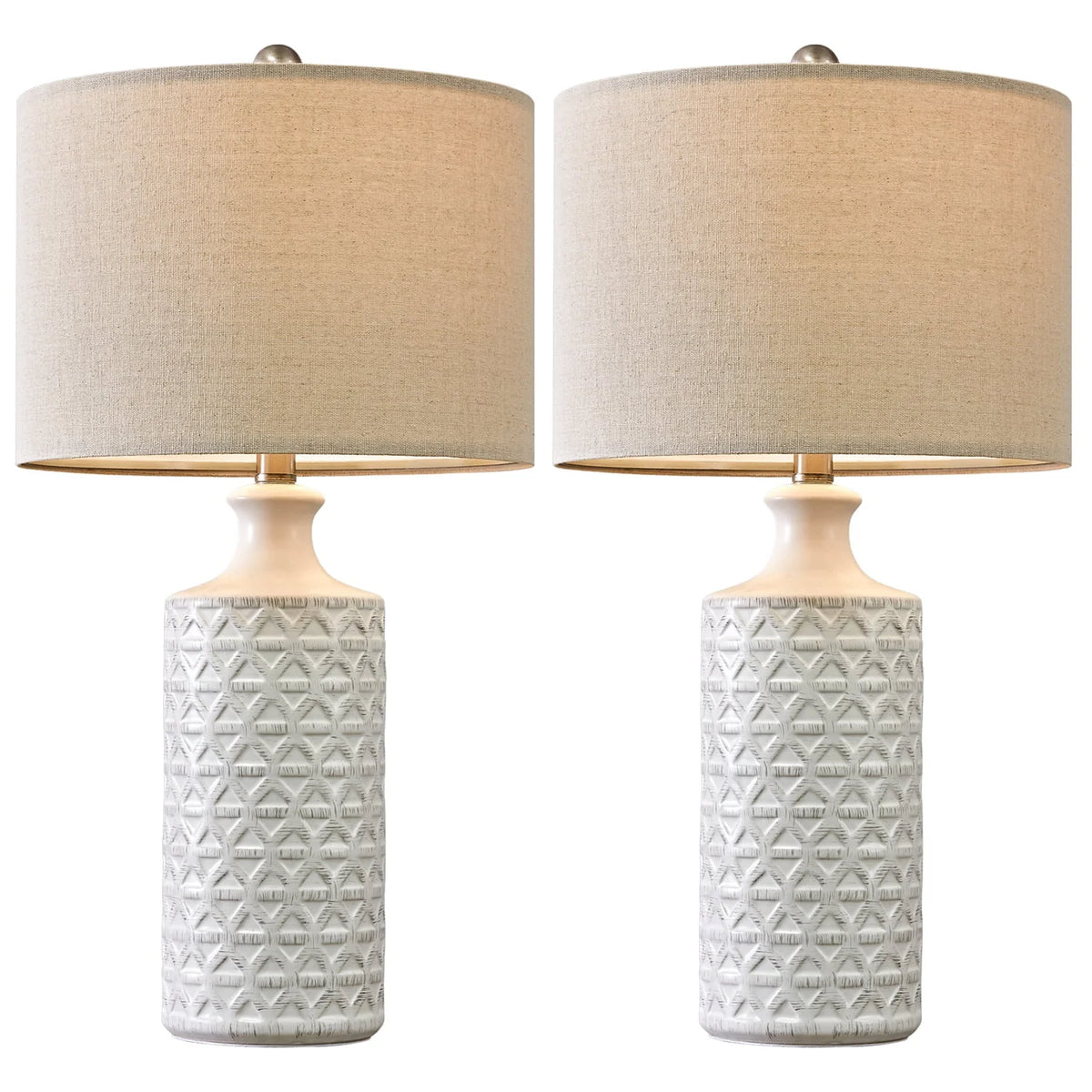 Oneach Ceramic Table Lamps for Living Room 24.75" Modern Farmhouse Bedside Nightstand Lamp Set of 2 for Bedroom