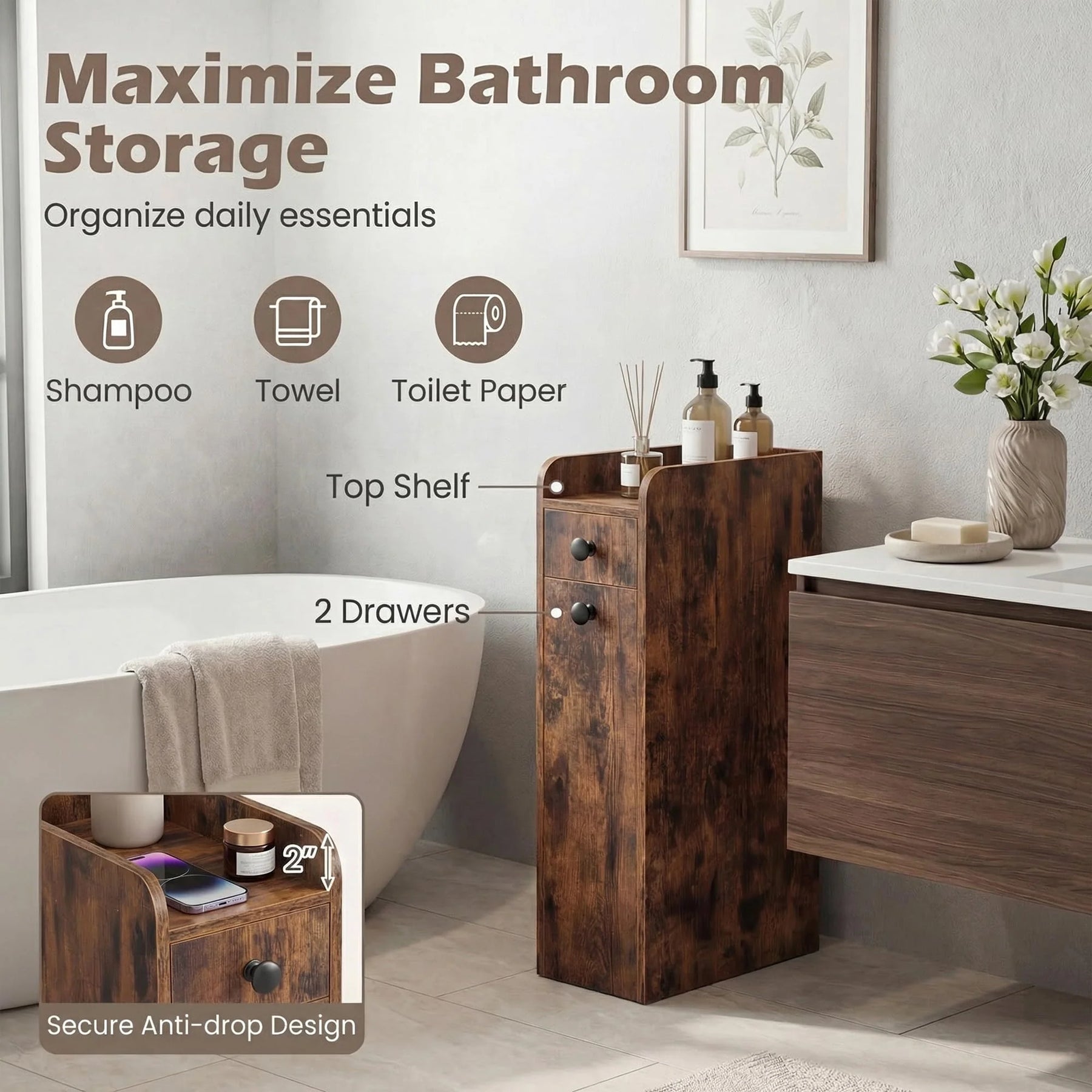 Tangkula Slim Bathroom Storage Cabinet